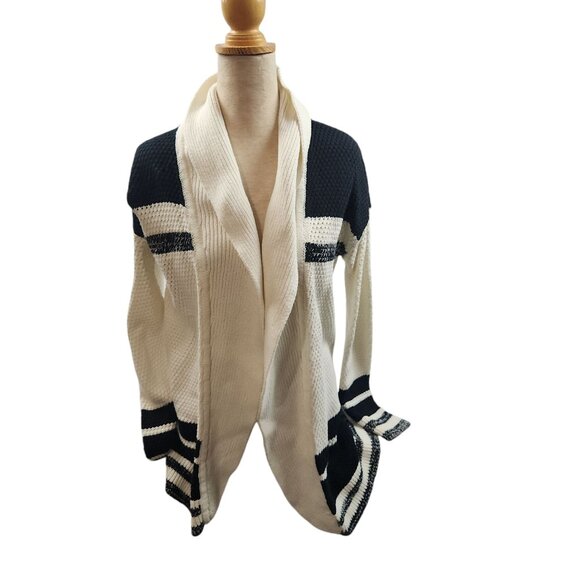 Lea & Viola Womens Striped Open Front Cardigan Size XL Black & White - Picture 2 of 10